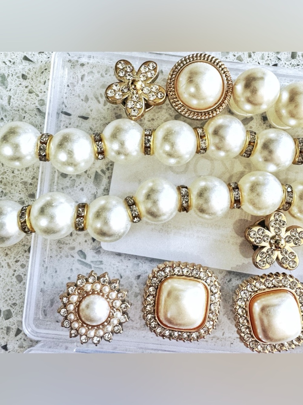 Croc Charms Pearl Gold Rhinestone Jibbitz Set Chunky Floral Designer Style y2k - Picture 5 of 7